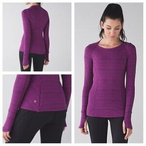 Lululemon Kanto Catch Me Long Sleeve Stripe Regal Plum Naval Blue